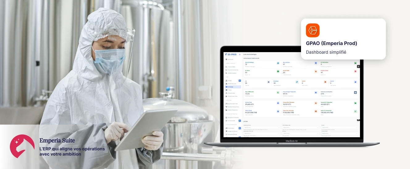 Indicateurs KPI et ROI d’un logiciel GPAO montrant l’amélioration du TRS, des délais et des coûts de production